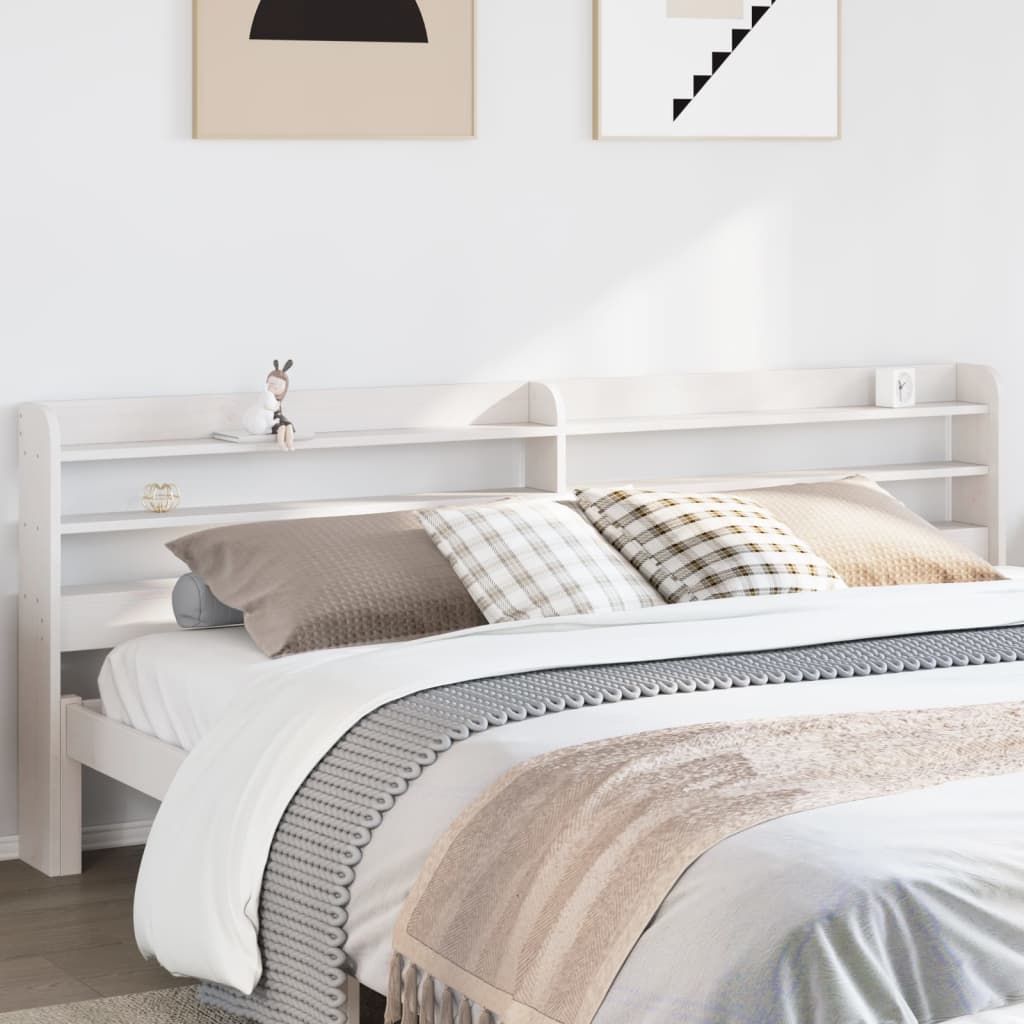 White Solid Pine Headboard with Shelves | 200 cm