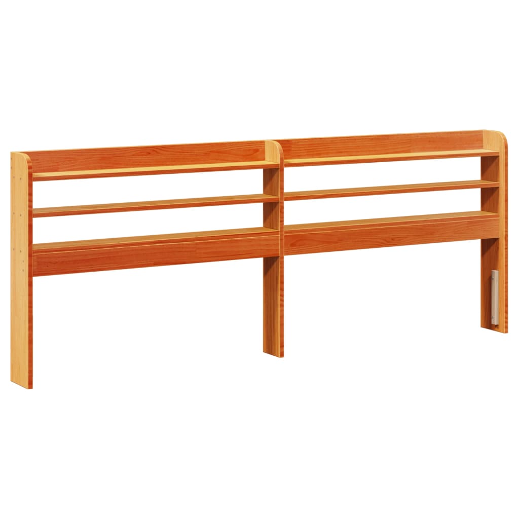 Solid Pine Headboard with Shelves, Wax Brown, 200 cm
