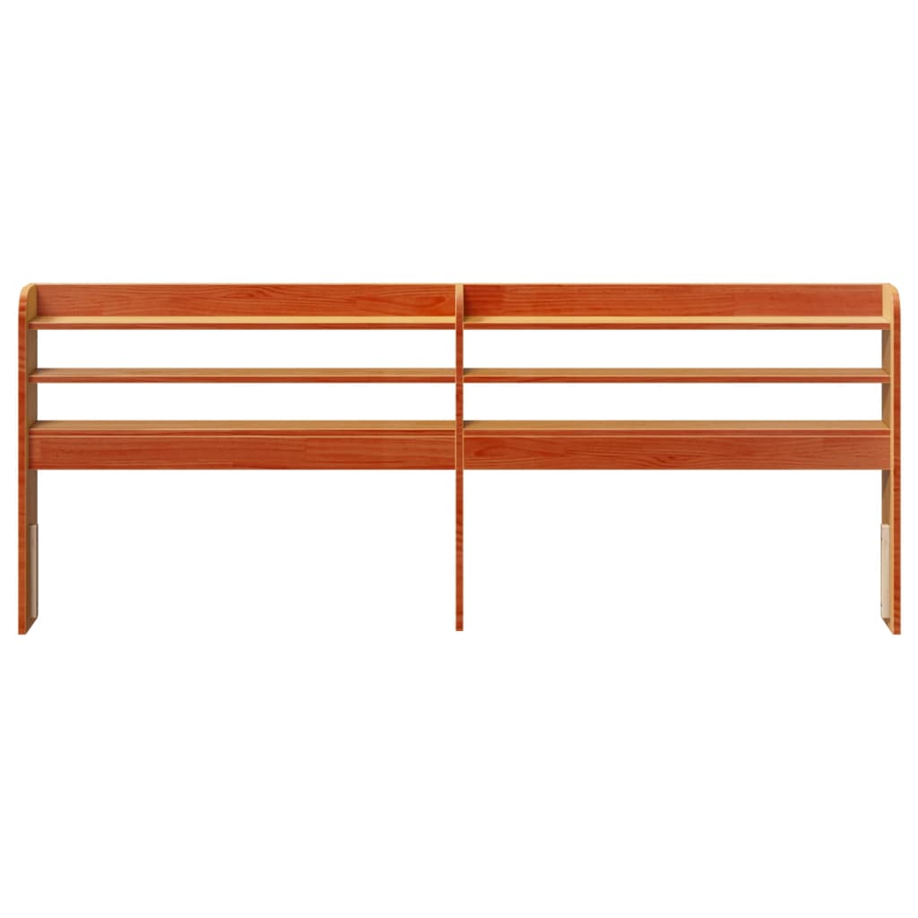 Solid Pine Headboard with Shelves, Wax Brown, 200 cm