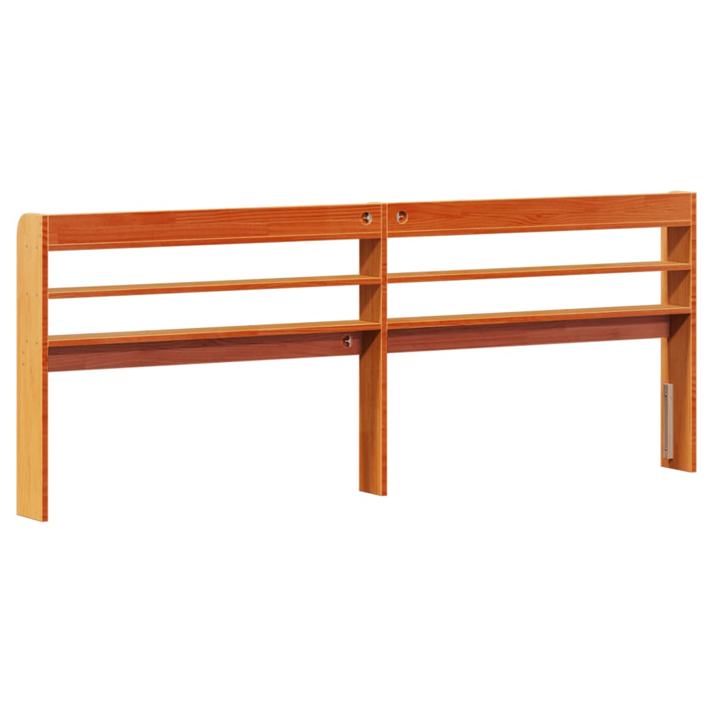Solid Pine Headboard with Shelves, Wax Brown, 200 cm