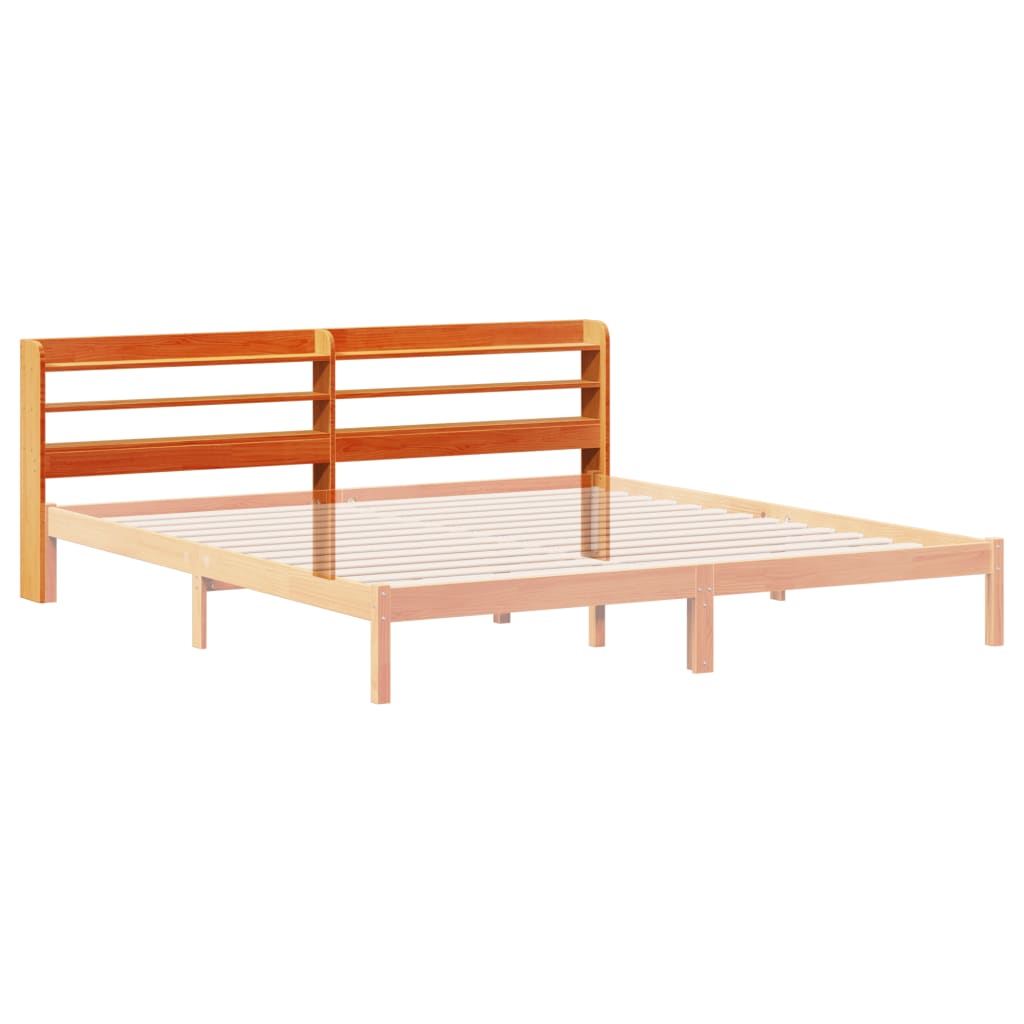 Solid Pine Headboard with Shelves, Wax Brown, 200 cm