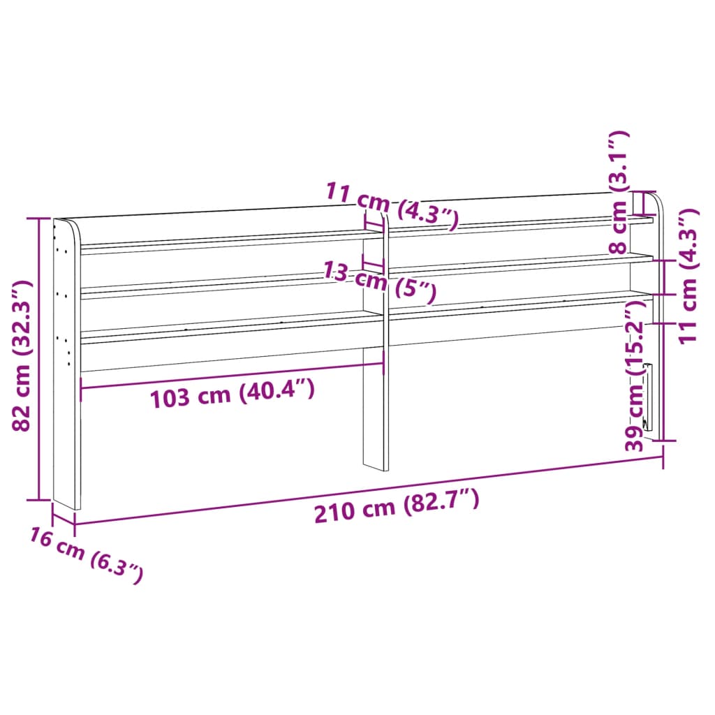 Solid Pine Headboard with Shelves, Wax Brown, 200 cm