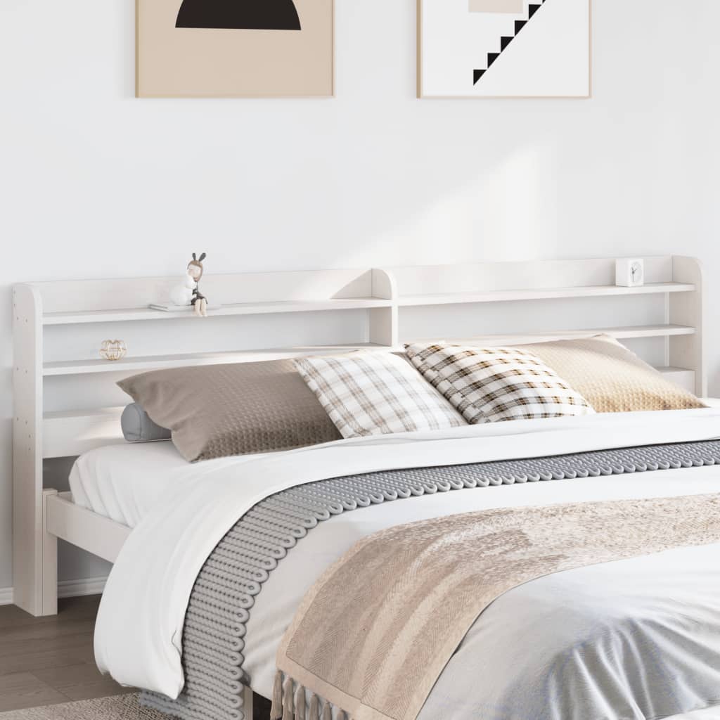 White Solid Pine Headboard with Shelves, 180 cm