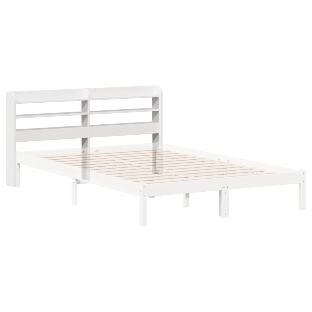 White Solid Pine Headboard with Shelves, 160 cm