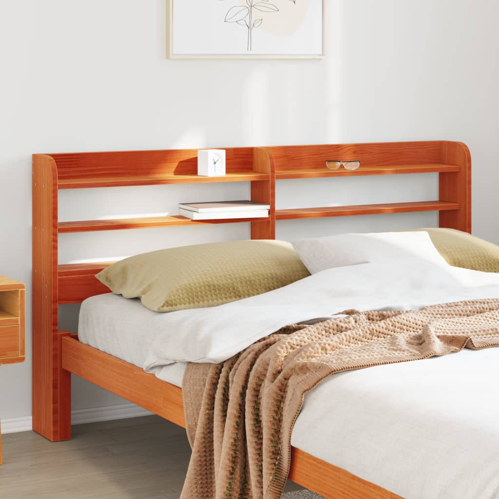 Solid Pine Headboard with Shelves, Wax Brown, 160 cm