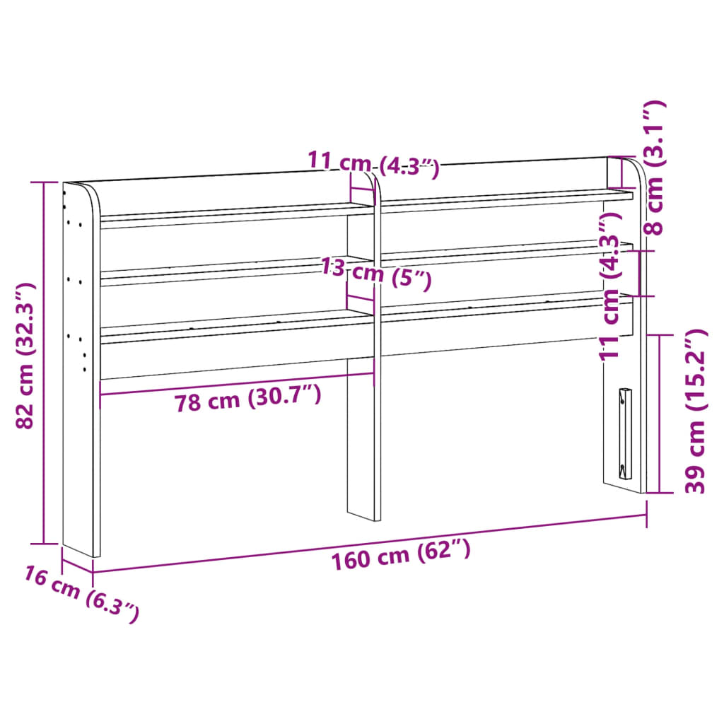 Solid Pine Wood Headboard with Shelves, 150 cm