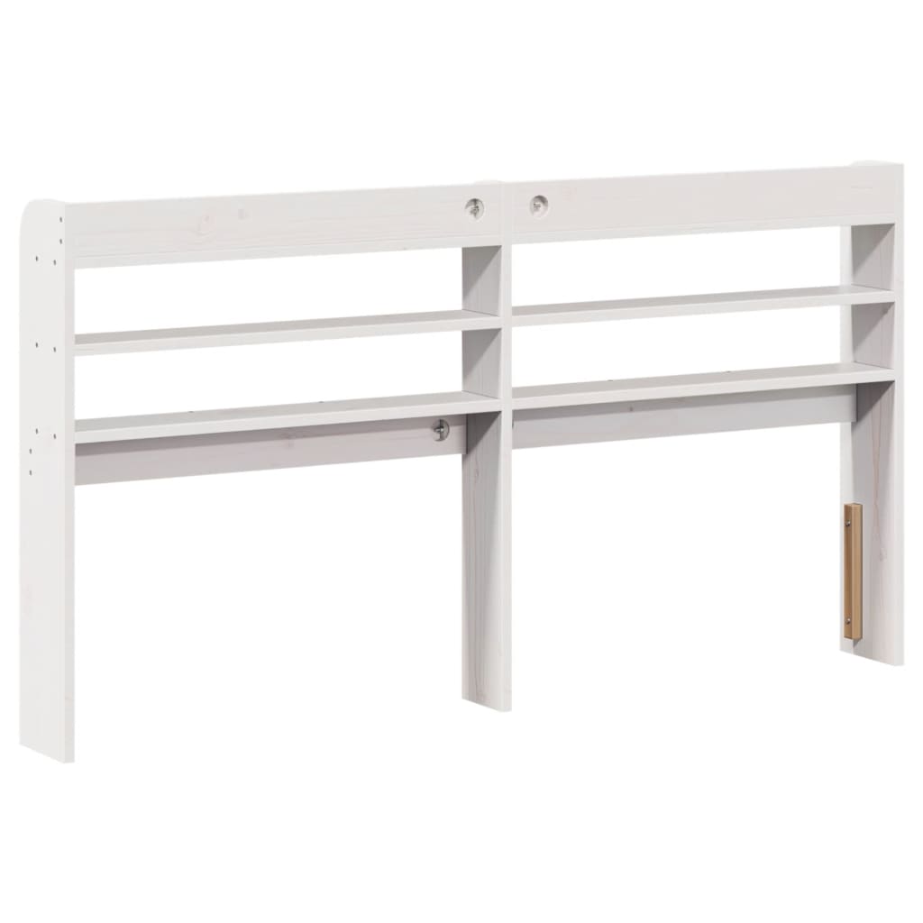 White Solid Pine Wood Headboard with Shelves, 150 cm