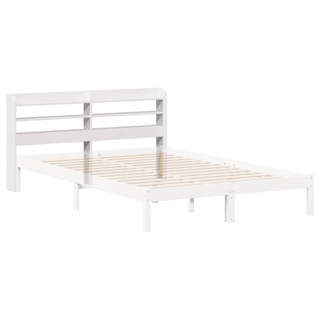 White Solid Pine Wood Headboard with Shelves, 150 cm