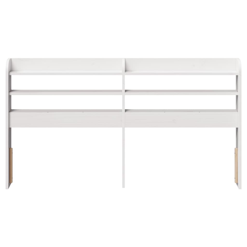 White Solid Pine Headboard with Shelves - 140 cm