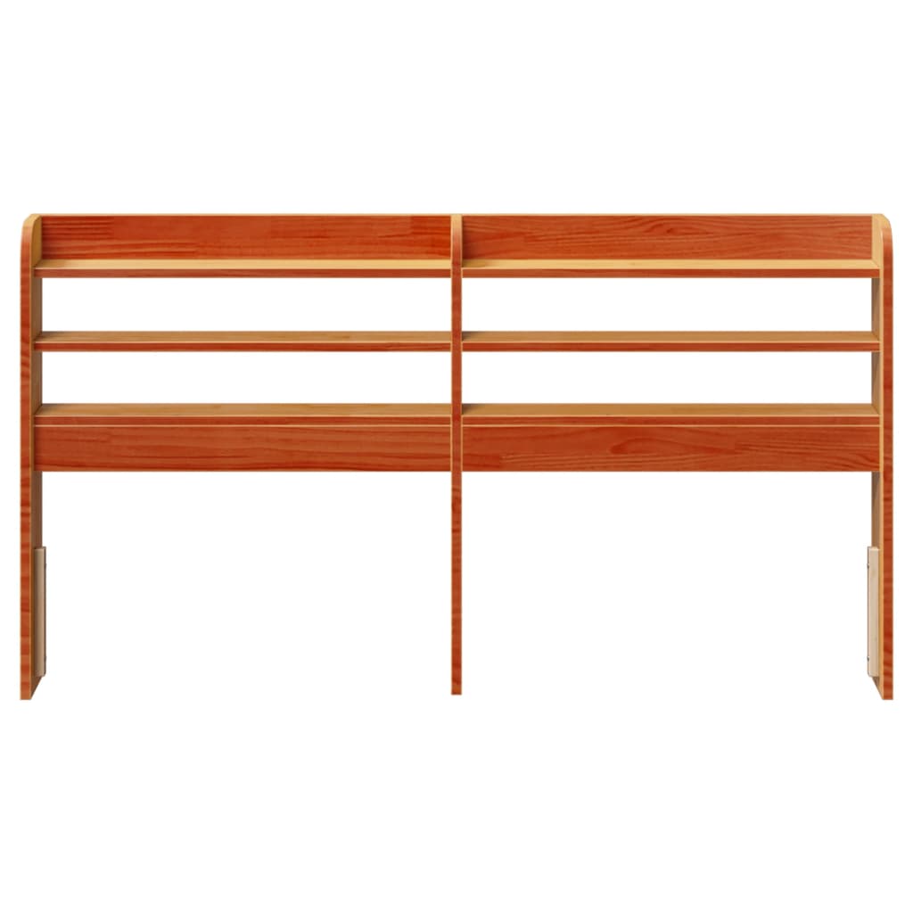 Solid Pine Wood Headboard with Shelves, Wax Brown, 140 cm