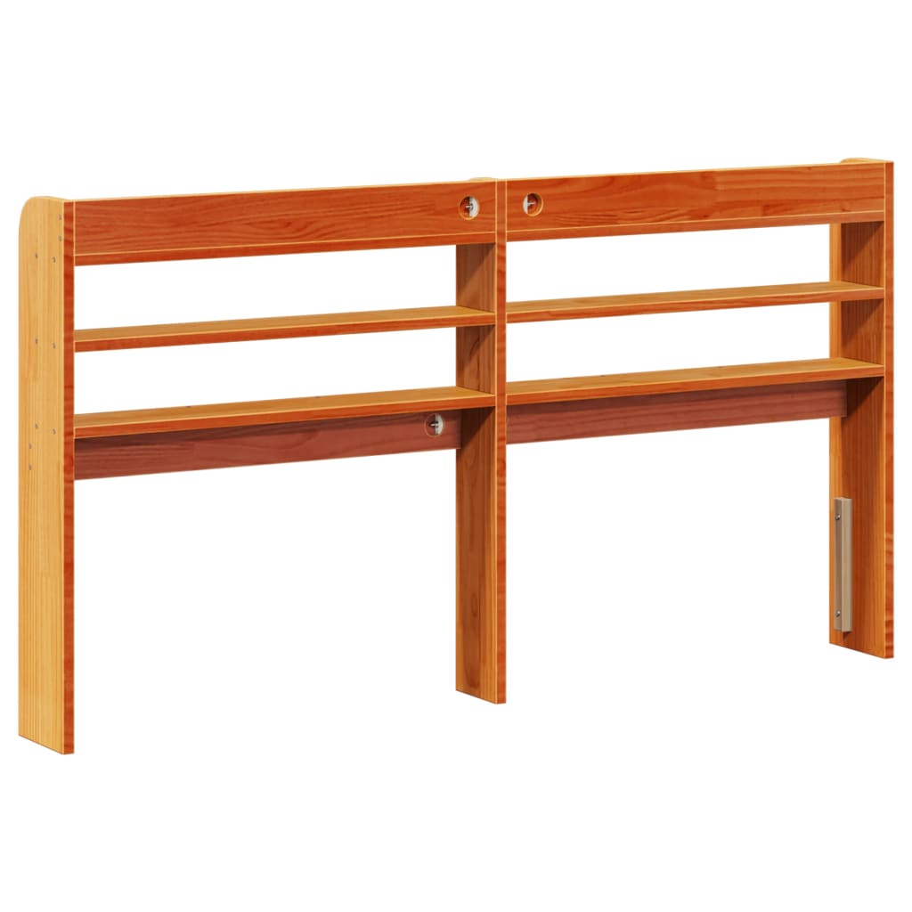 Solid Pine Wood Headboard with Shelves, Wax Brown, 135 cm