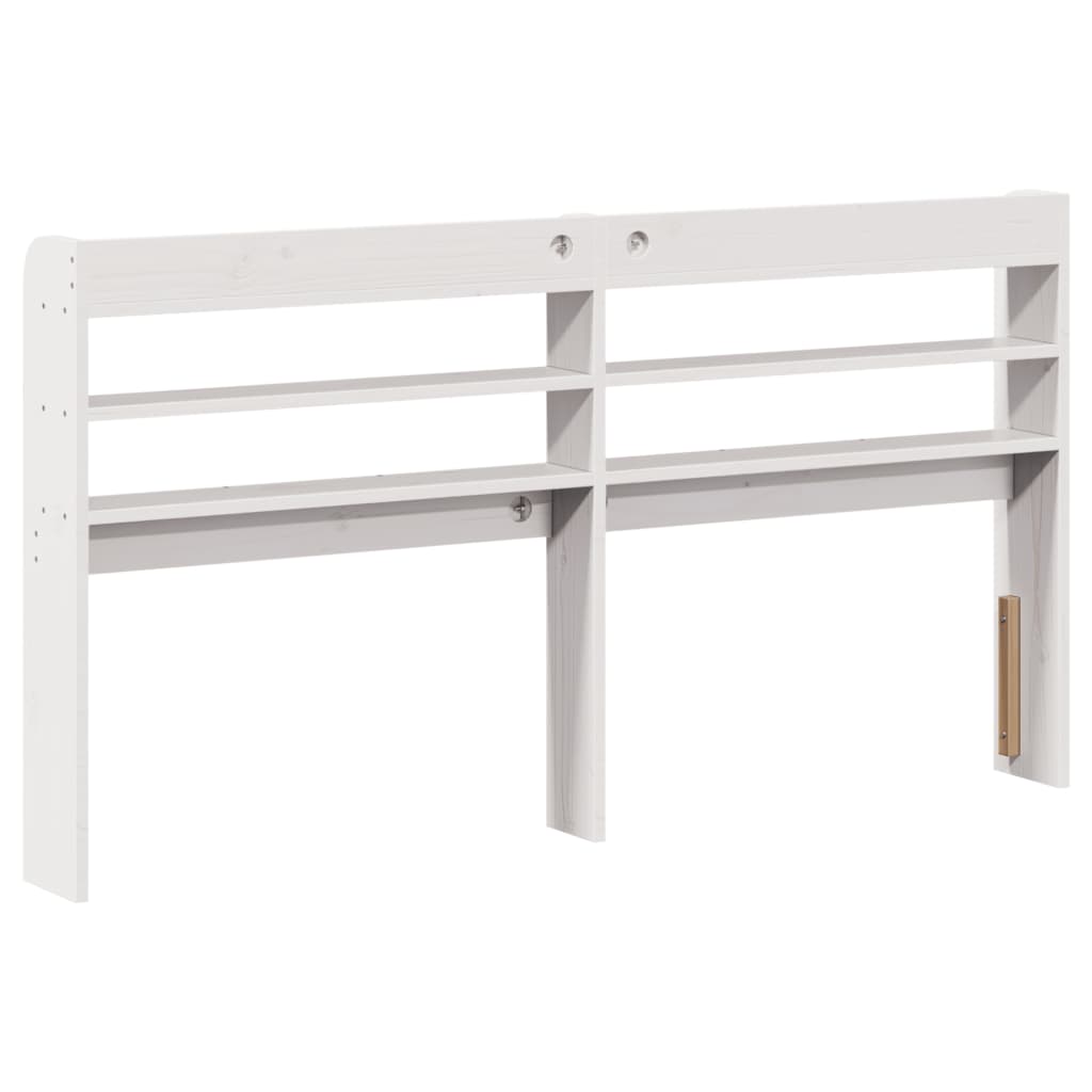 Solid Wood Pine White Headboard with Shelves - 120 cm