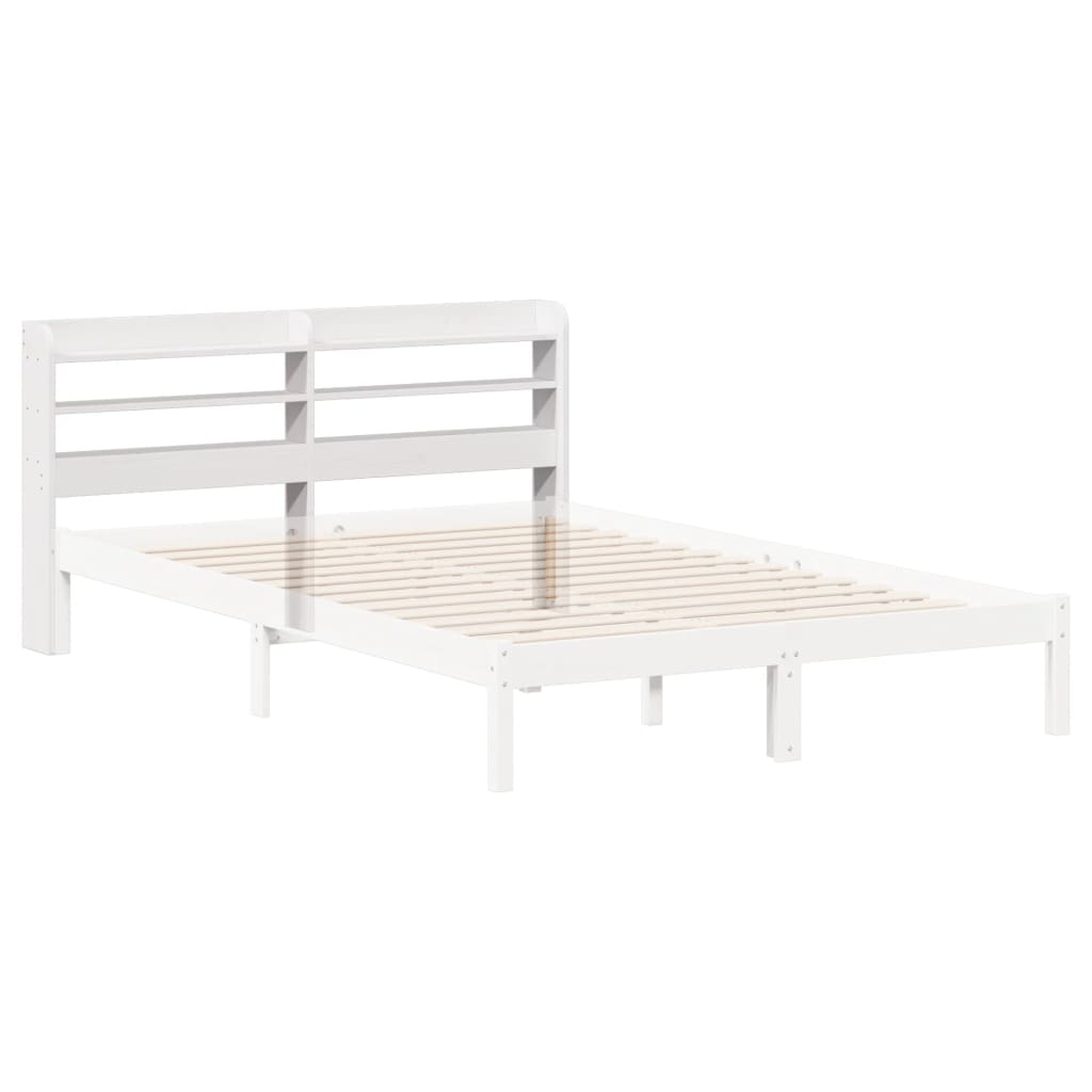 Solid Wood Pine White Headboard with Shelves - 120 cm