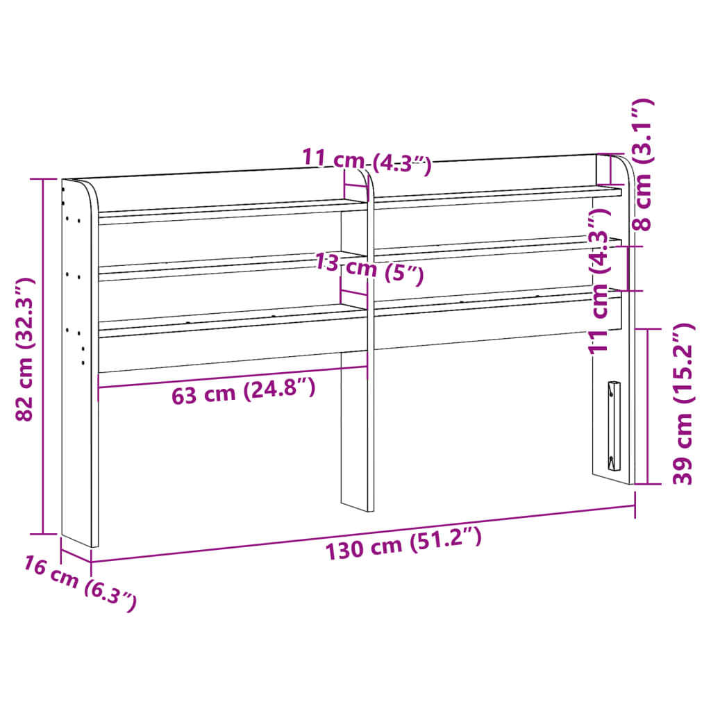 Solid Wood Pine White Headboard with Shelves - 120 cm