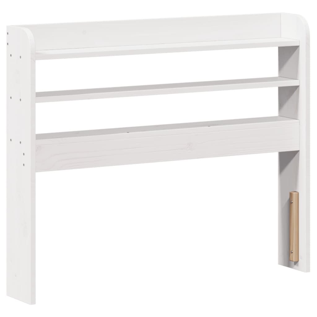 White Solid Pine Headboard with Shelves - 100 cm