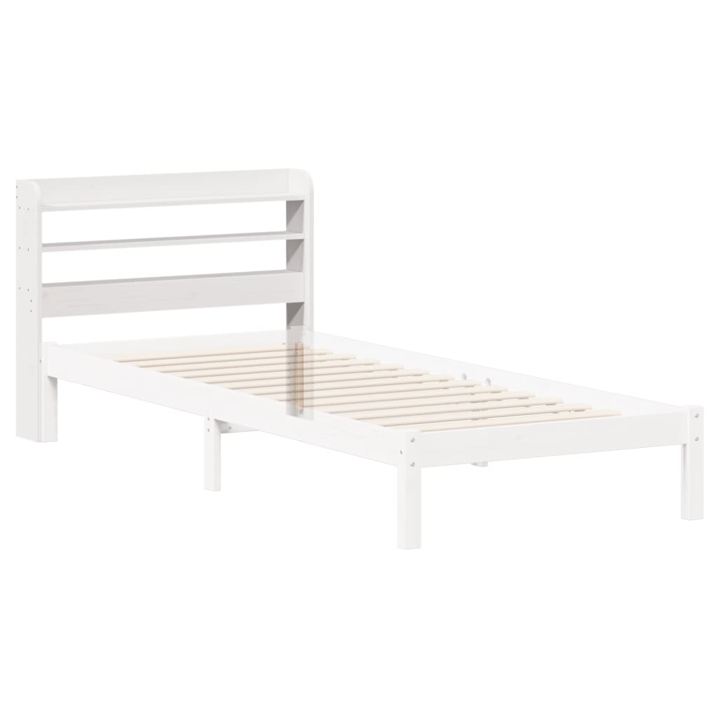 White Solid Pine Headboard with Shelves - 100 cm