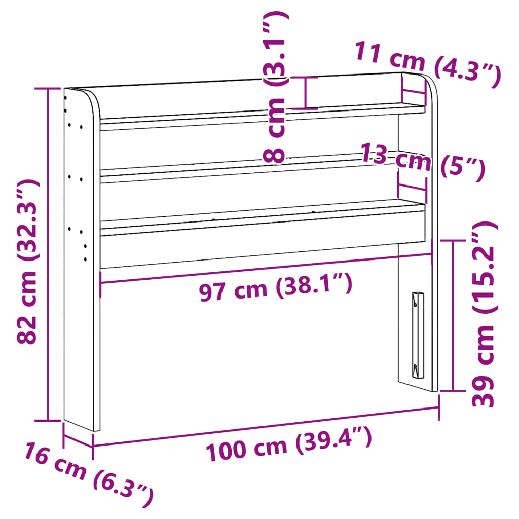 Solid Pine Wood Headboard with Shelves, 90cm - Storage Solution