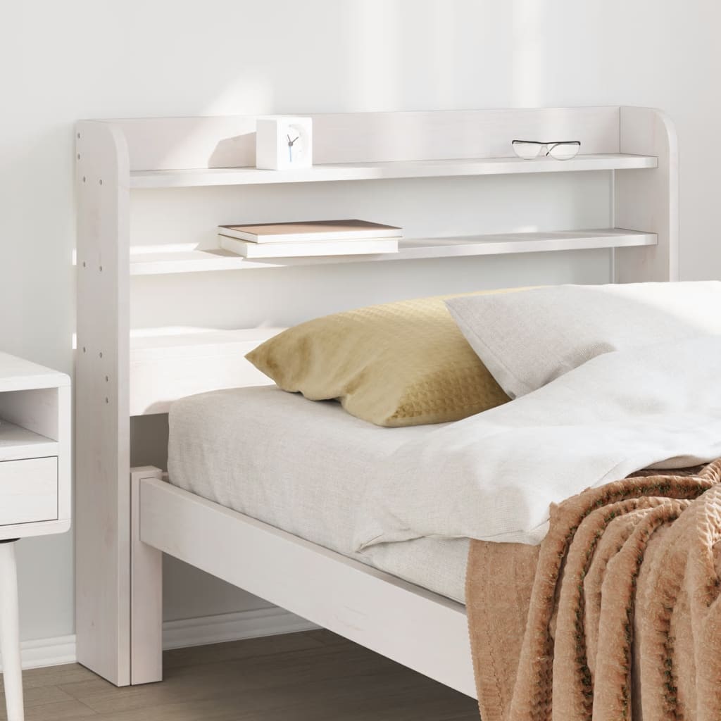 White Solid Pine Headboard with Shelves, 90 cm - Stylish & Practical
