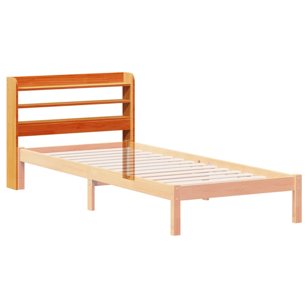 Solid Pine Wood Headboard with Shelves, Wax Brown, 75 cm
