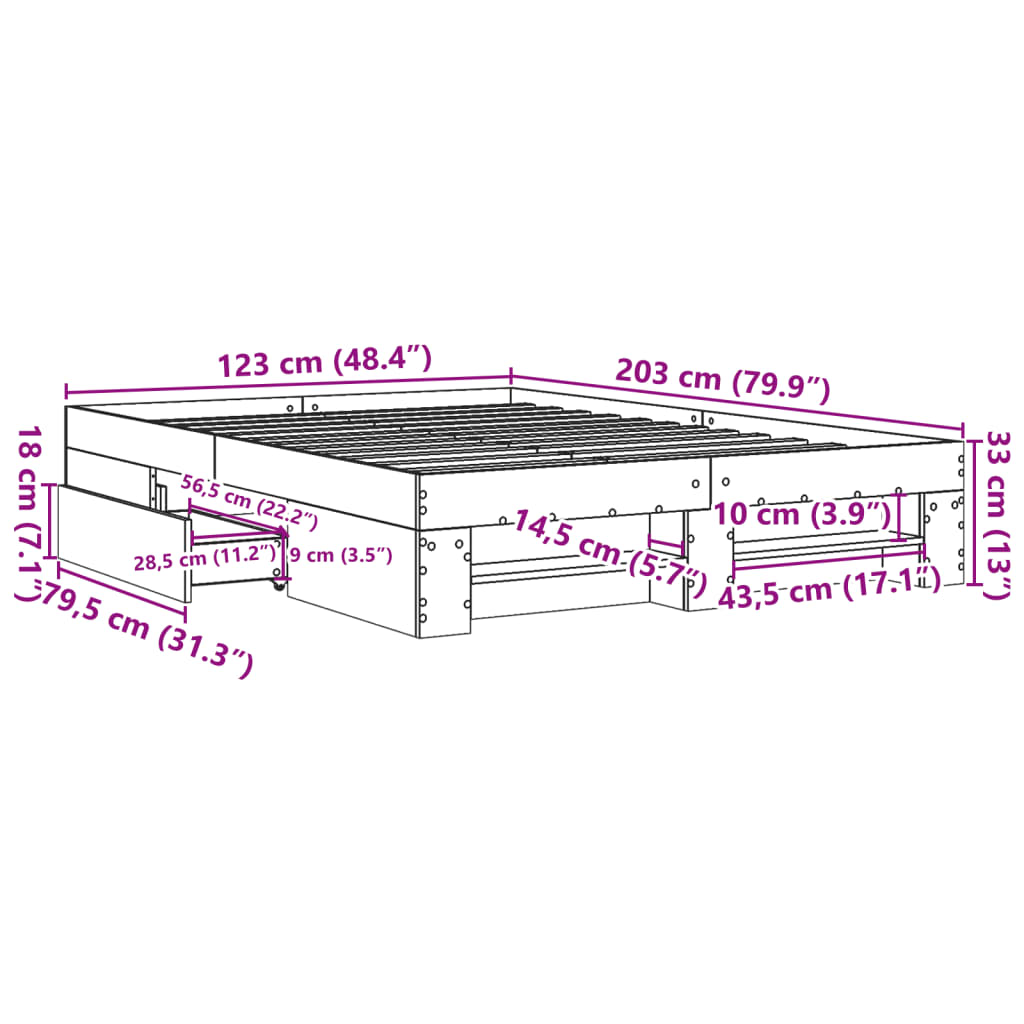 Bed Frame without Mattress Concrete Grey 120x200cm Engineered Wood