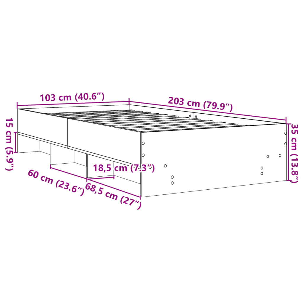 Bed Frame without Mattress Sonoma Oak 100x200 cm Engineered Wood