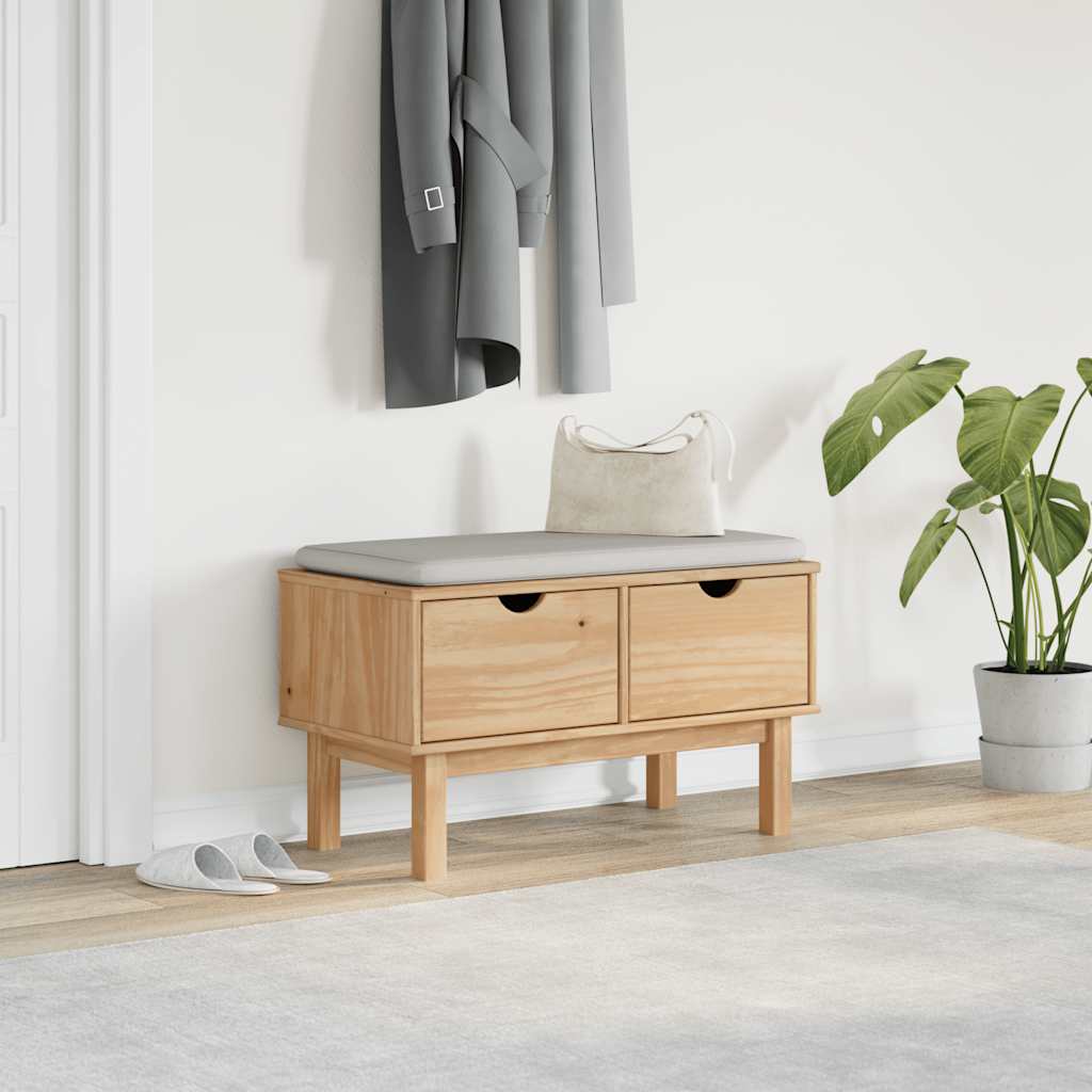 Solid Pine Hallway Bench OTTA 80x40x45 cm in Natural Finish