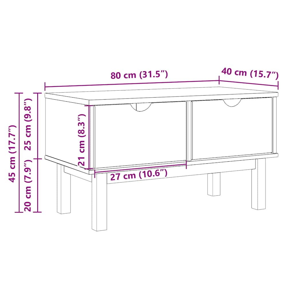 Solid Pine Hallway Bench OTTA 80x40x45 cm in Natural Finish