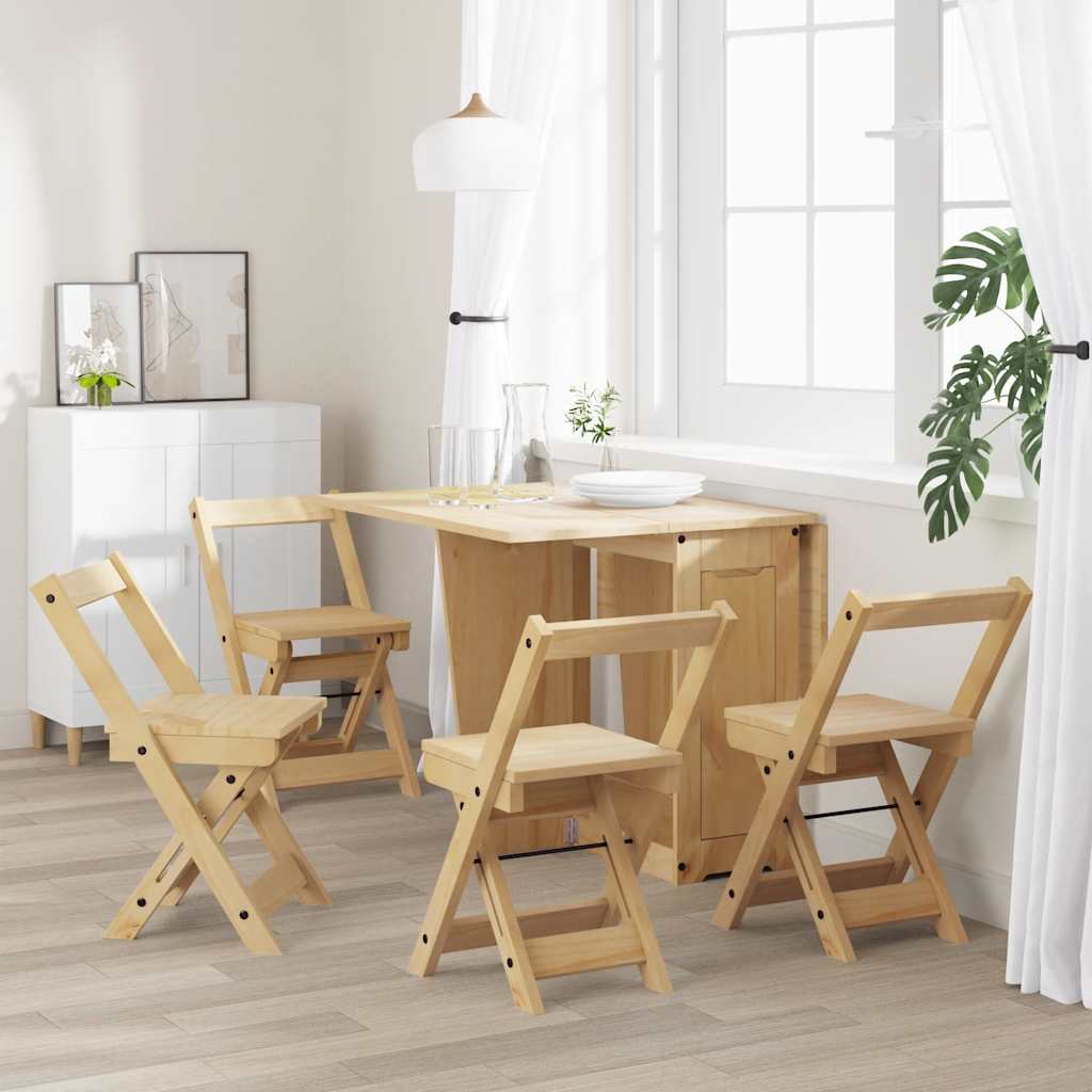 Foldable Dining Chairs 4 pcs, Solid Pine Wood, Wax Brown Finish