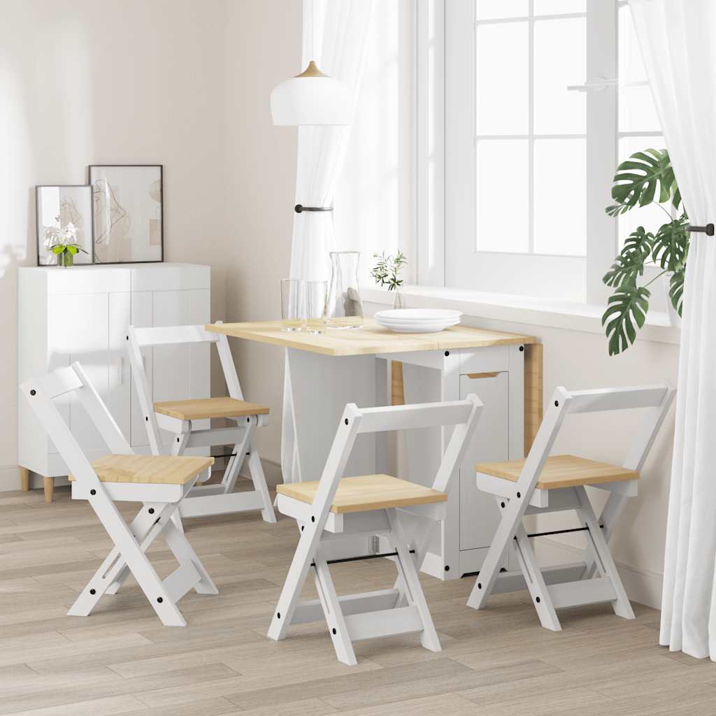 Foldable Dining Chairs 4 pcs - Solid Pine Wood, Corona White