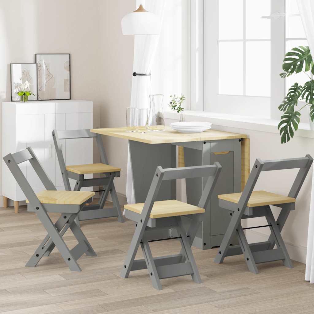 Corona Grey Solid Wood Pine Foldable Dining Chairs, 4 Pcs Set