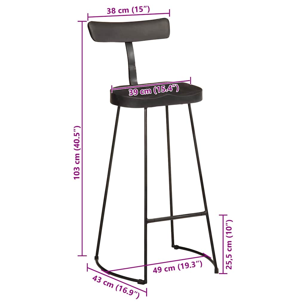Black Mango Wood Bar Stools Set of 2 - 49x43x103 cm