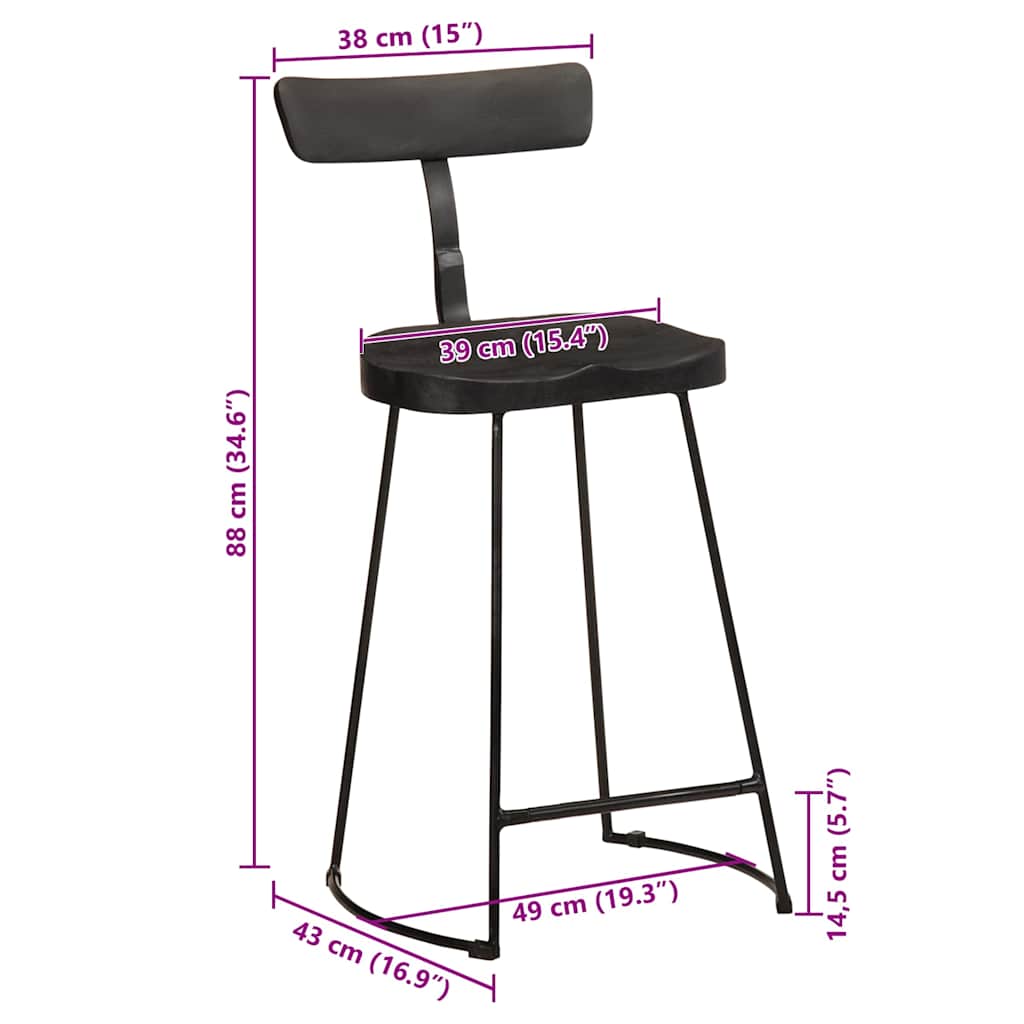 Black Mango Wood Bar Stools Set of 2 - 49x43x88 cm
