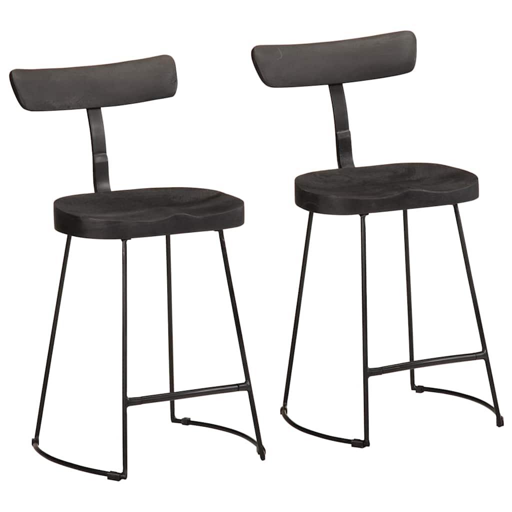 Black Mango Wood Bar Stools, Set of 2 (49x43x79 cm)