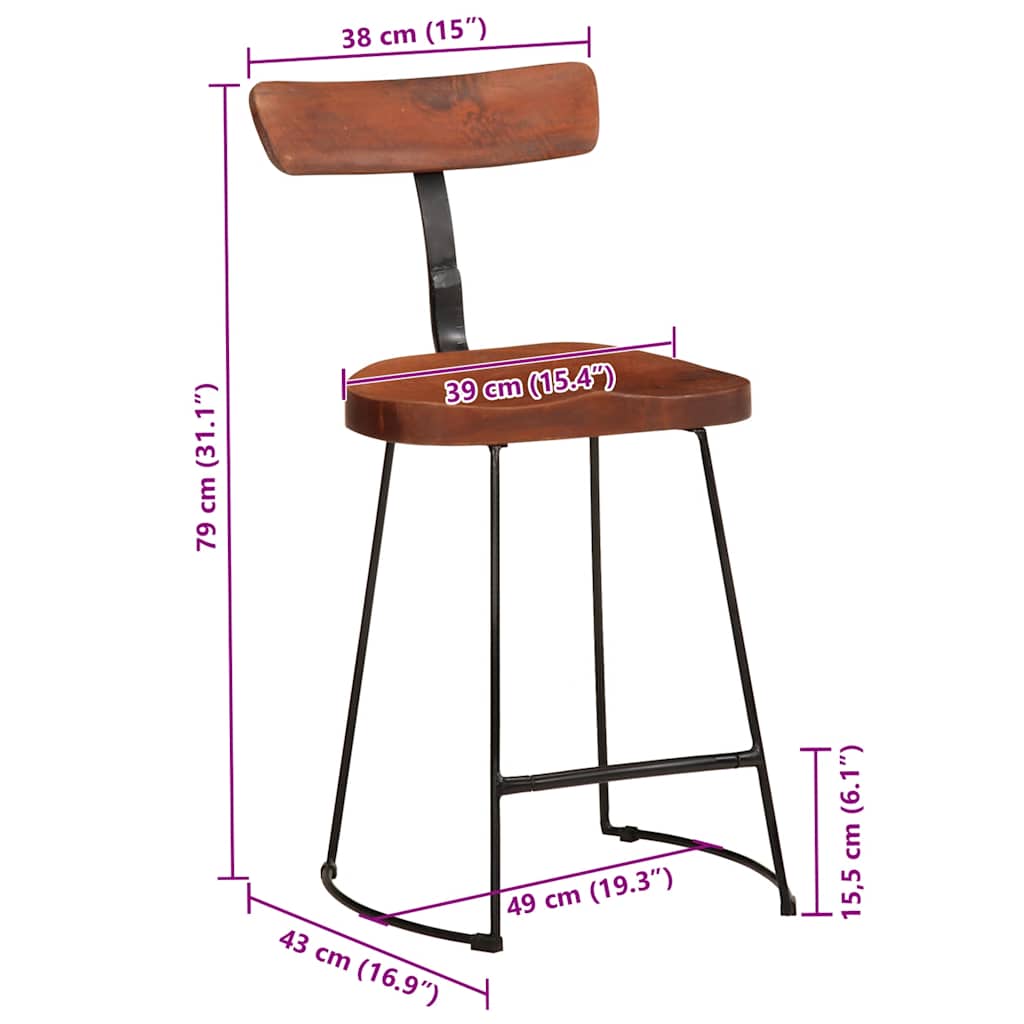 Solid Wood Mango Bar Stools Set of 2 - 49x43x79 cm