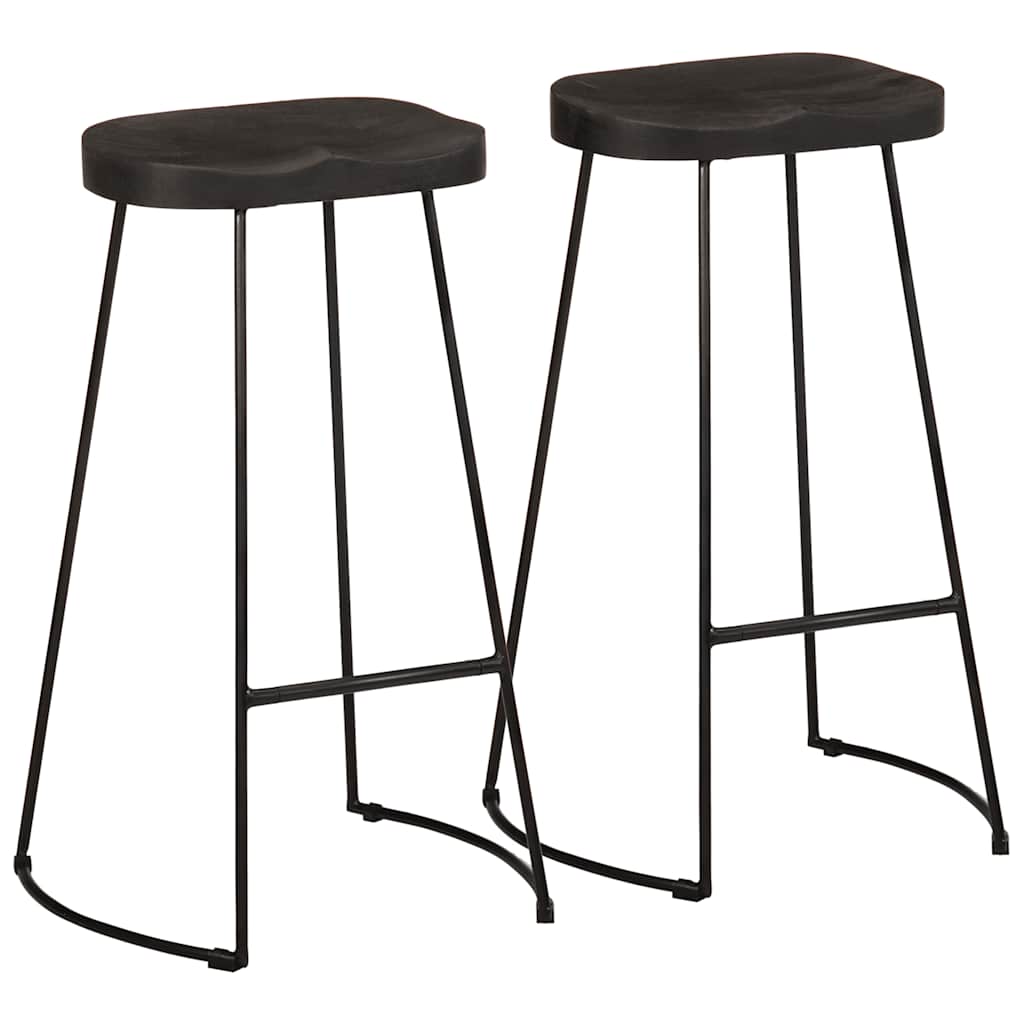 Set of 2 Black Mango Wood Bar Stools - 45x40x78 cm
