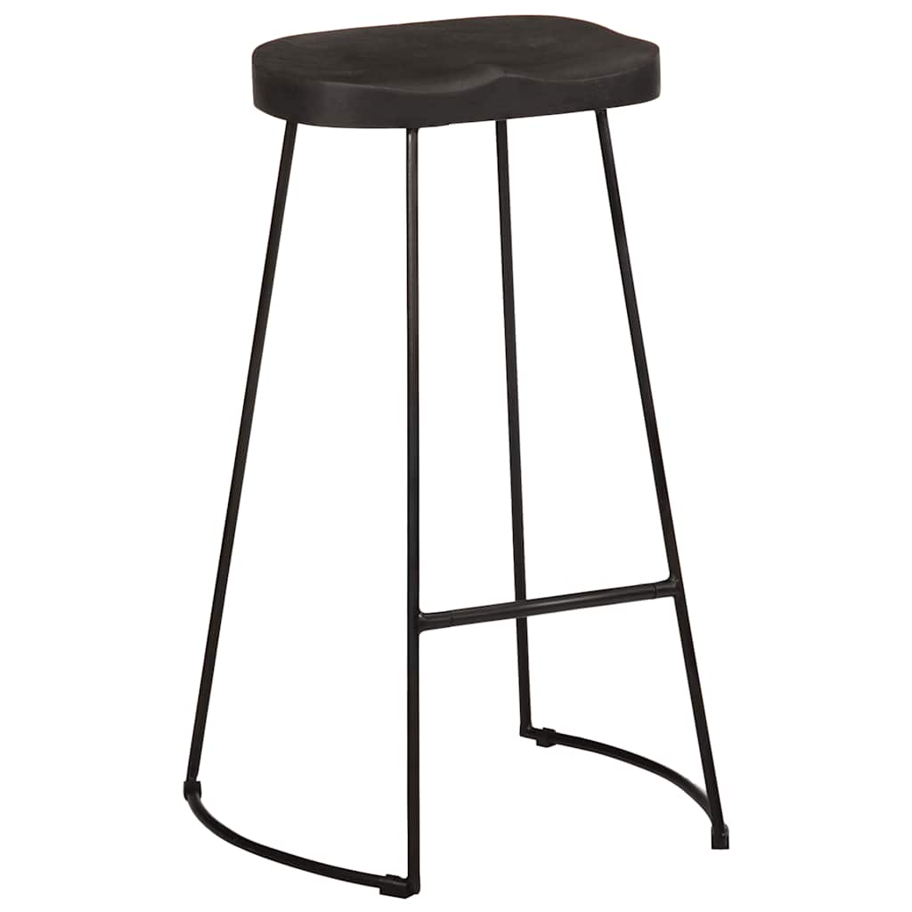 Set of 2 Black Mango Wood Bar Stools - 45x40x78 cm