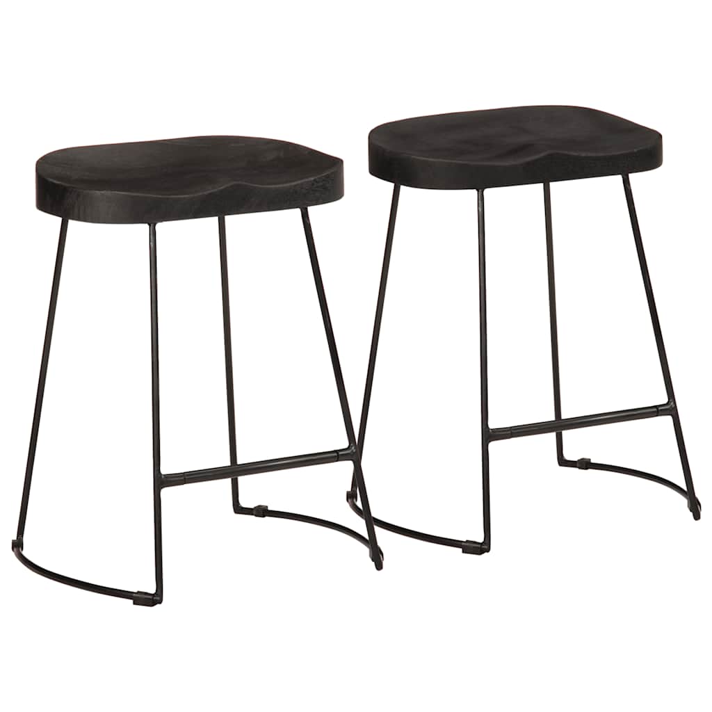 Black Solid Mango Wood Bar Stools, Set of 2, 46x38x52 cm