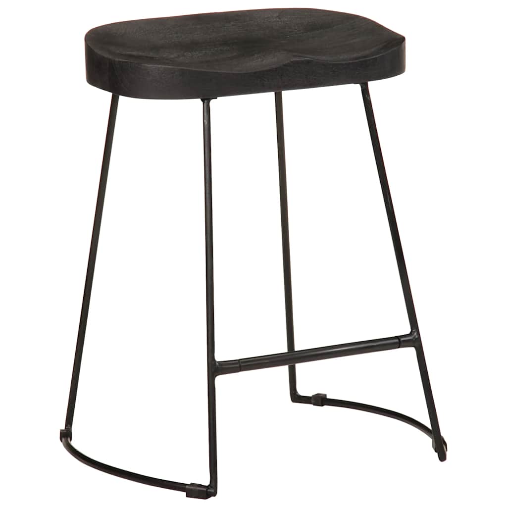 Black Solid Mango Wood Bar Stools, Set of 2, 46x38x52 cm