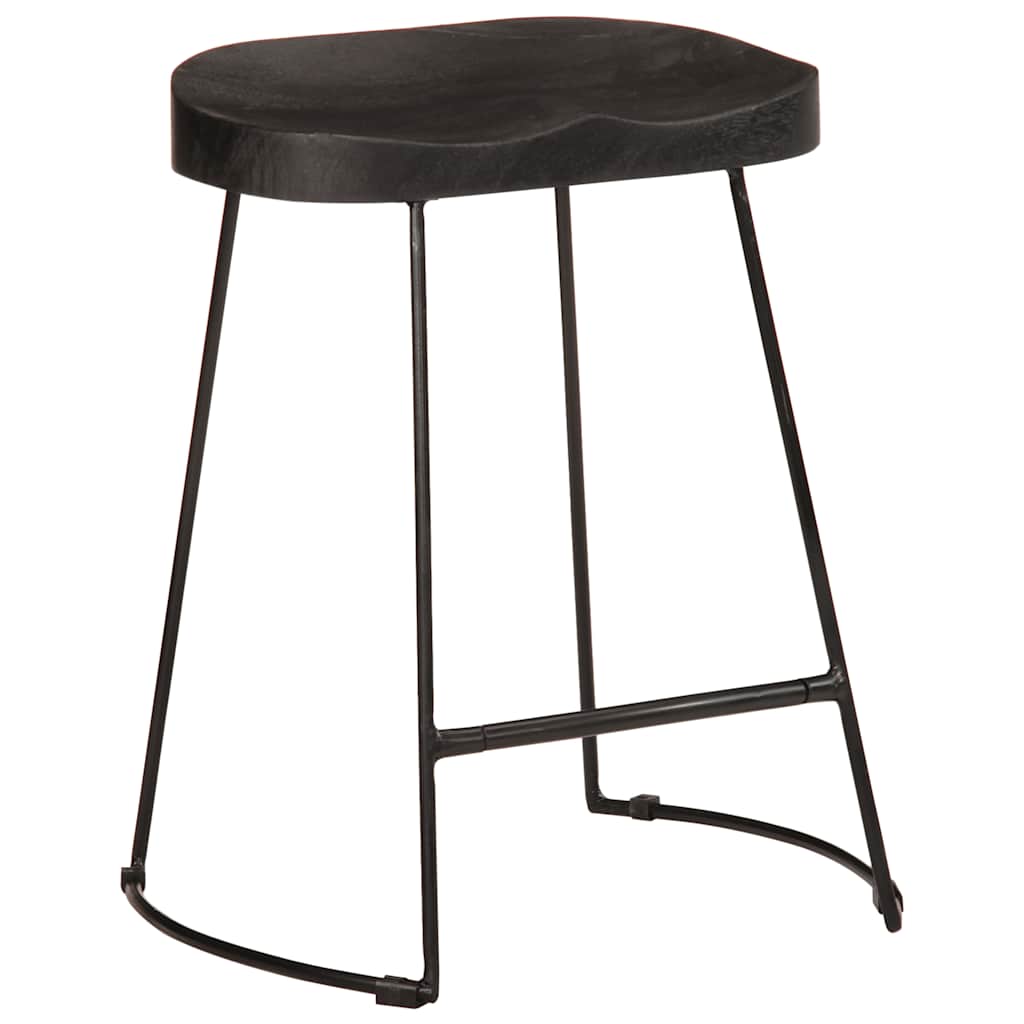 Black Solid Mango Wood Bar Stools, Set of 2, 46x38x52 cm
