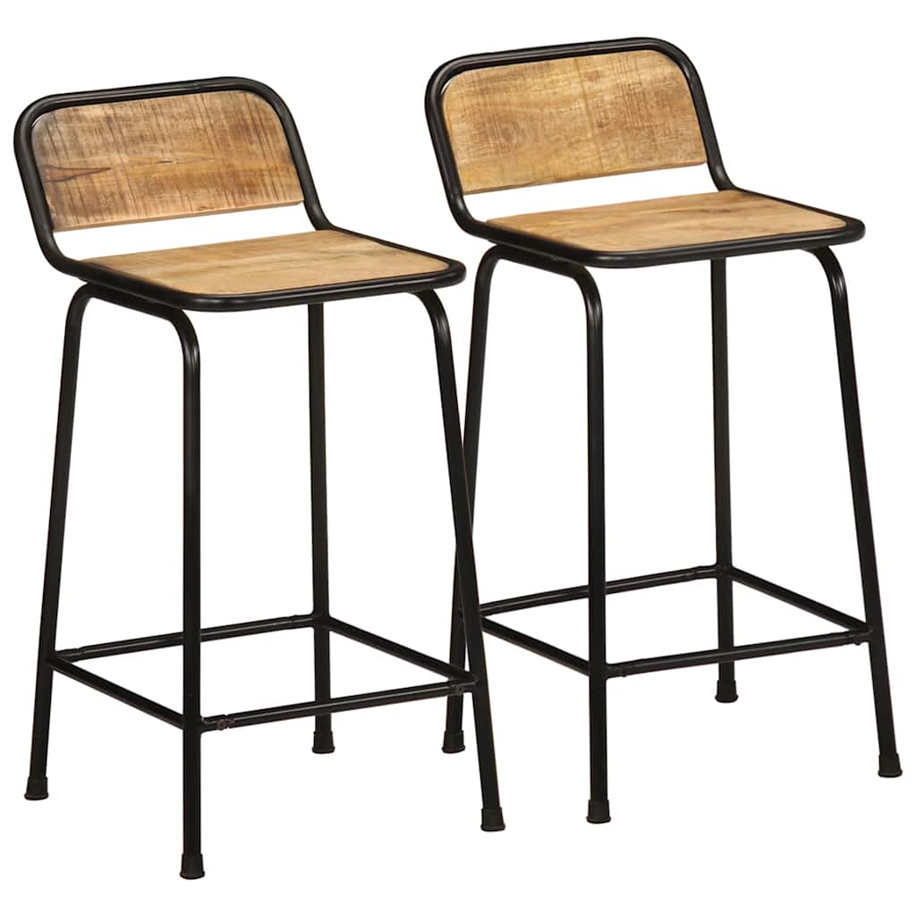 Solid Mango Wood Bar Stools - Set of 2, 46x35.5x80 cm