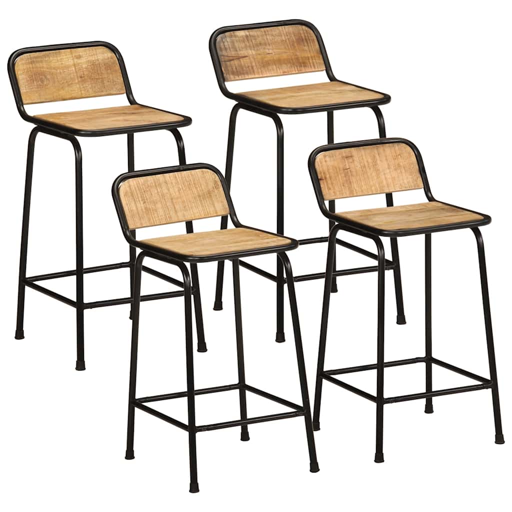 4-Piece Solid Mango Wood Bar Stools, 46x35.5x80 cm Rustic Finish