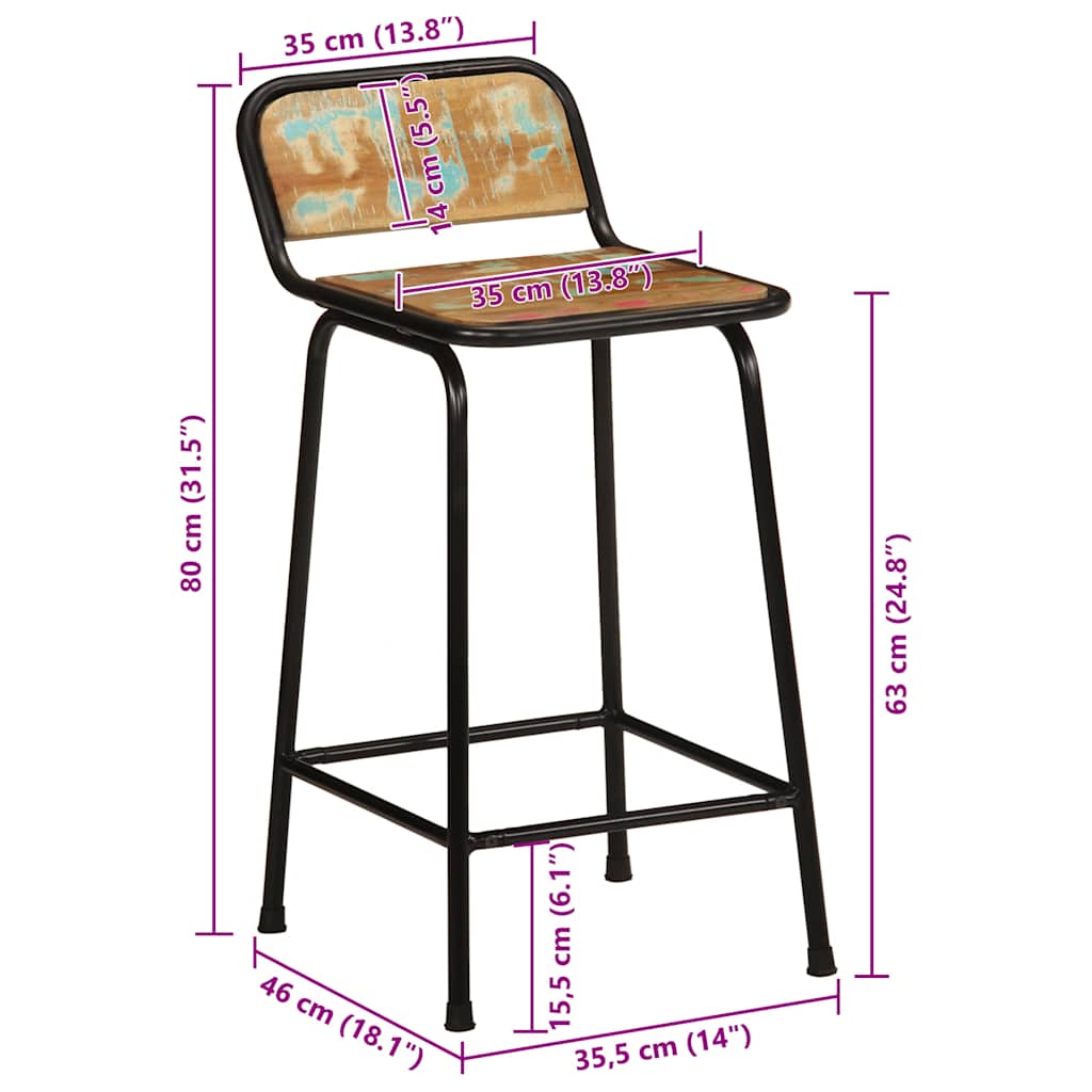 Reclaimed Solid Wood Bar Stools 2 pcs - 46x35.5x80 cm Eco-Friendly