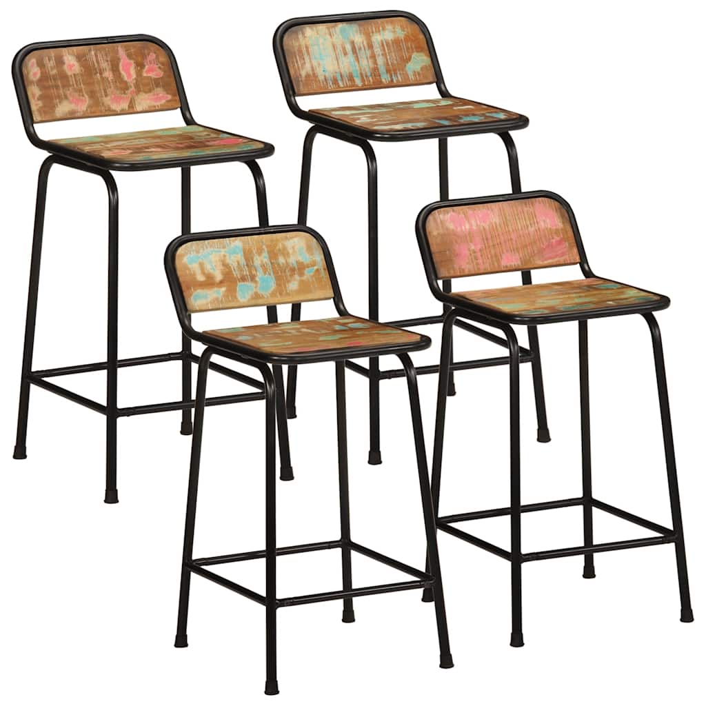 Reclaimed Solid Wood Bar Stools - Set of 4, 46x35.5x80 cm