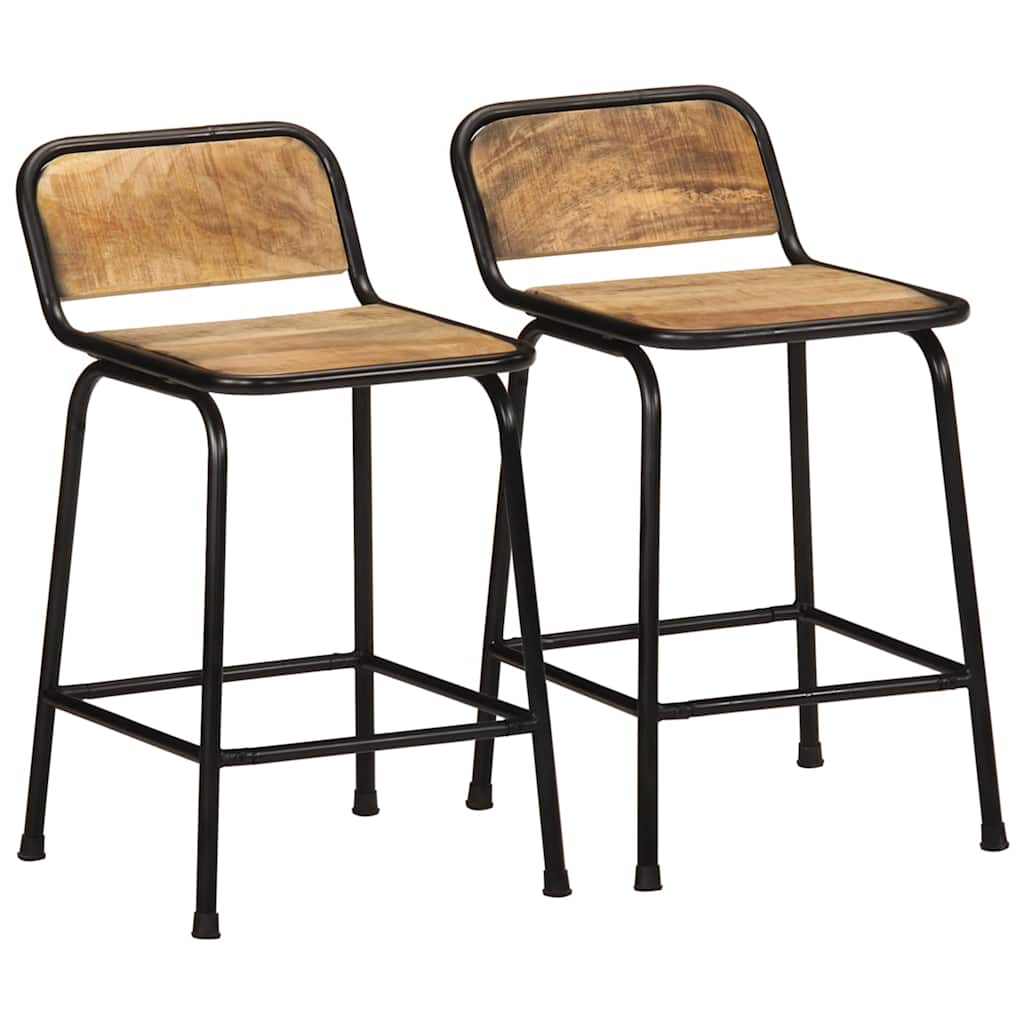 Solid Wood Mango Bar Stools Set of 2 - 46x35.5x70 cm