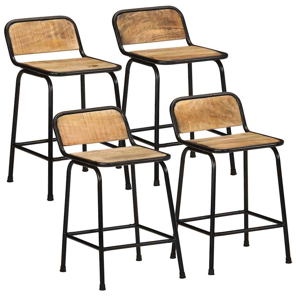 Set of 4 Solid Mango Wood Bar Stools - Rustic Charm, 46x35.5x70 cm