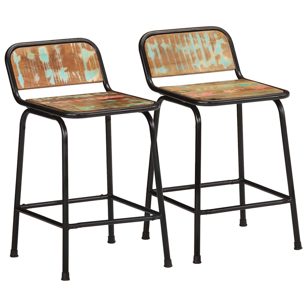 Reclaimed Solid Wood Bar Stools, Set of 2, 46x35.5x70 cm