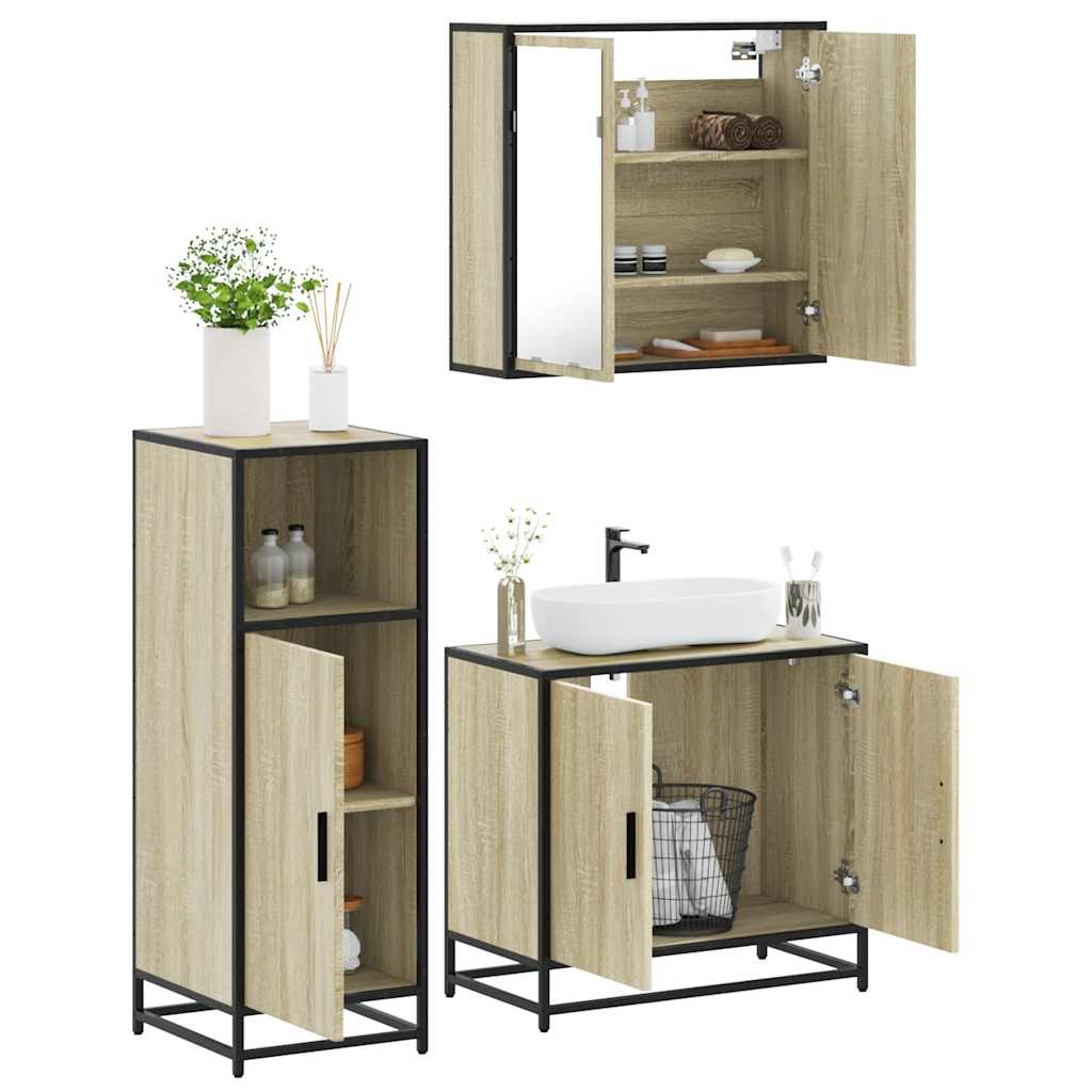 3 Piece Bathroom Furniture Set Sonoma Oak Engineered Wood