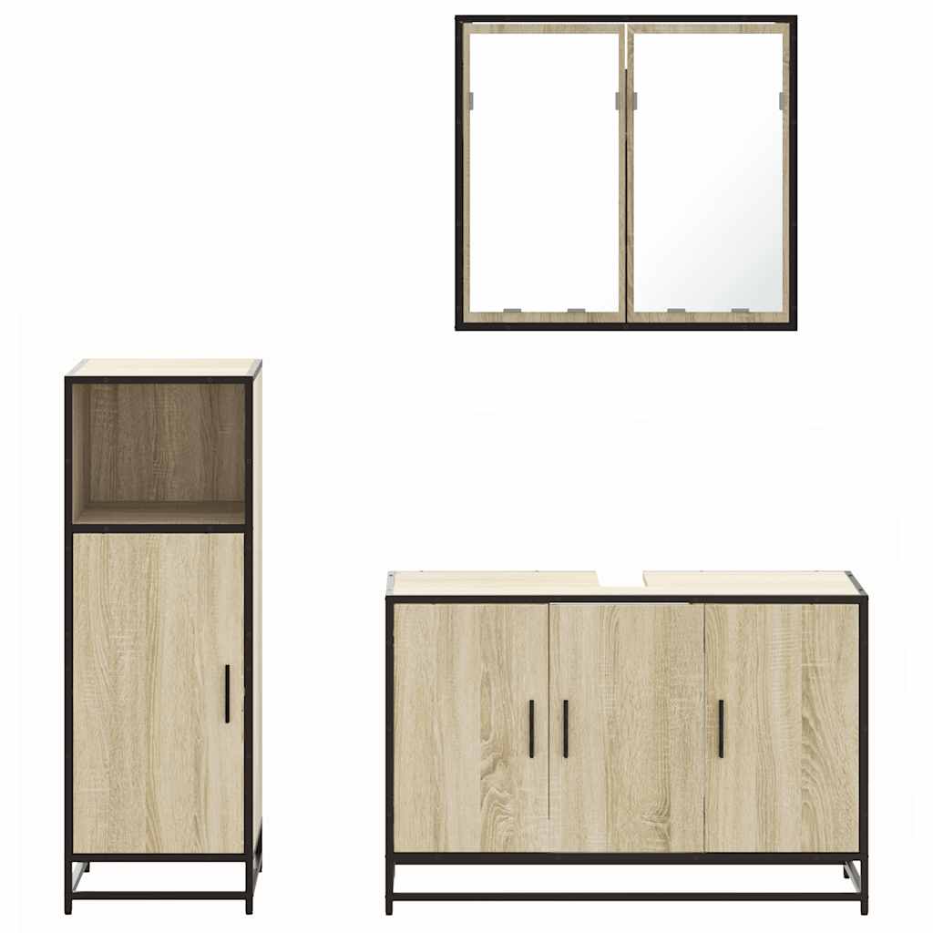 3 Piece Bathroom Furniture Set Sonoma Oak Engineered Wood