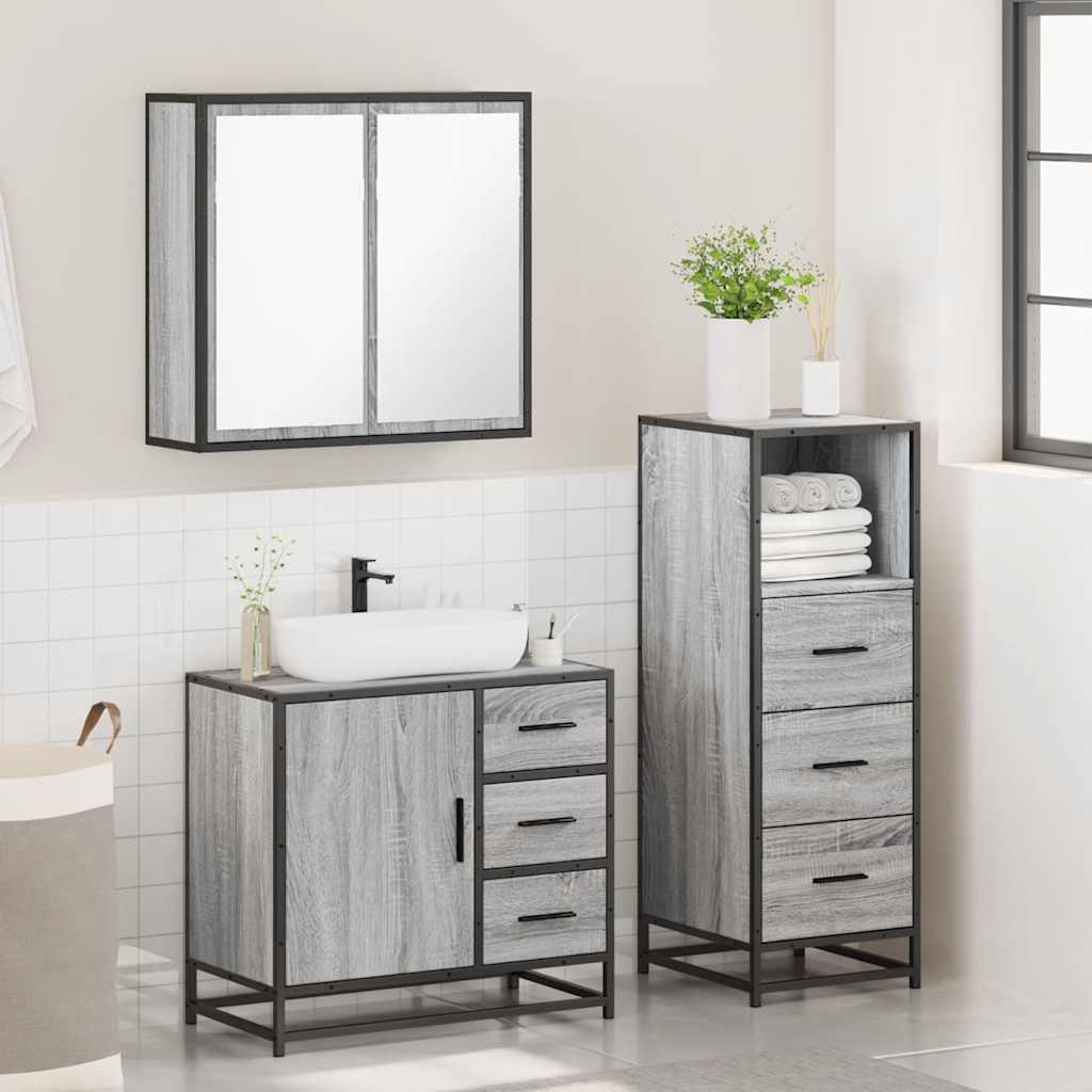 3 Piece Bathroom Furniture Set Grey Sonoma Engineered Wood