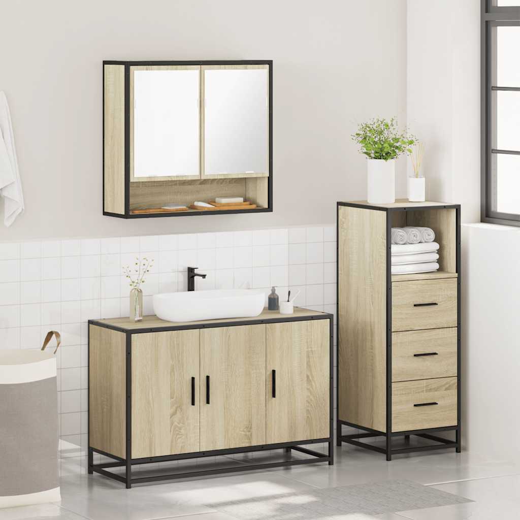 3 Piece Bathroom Furniture Set Sonoma Oak Engineered Wood